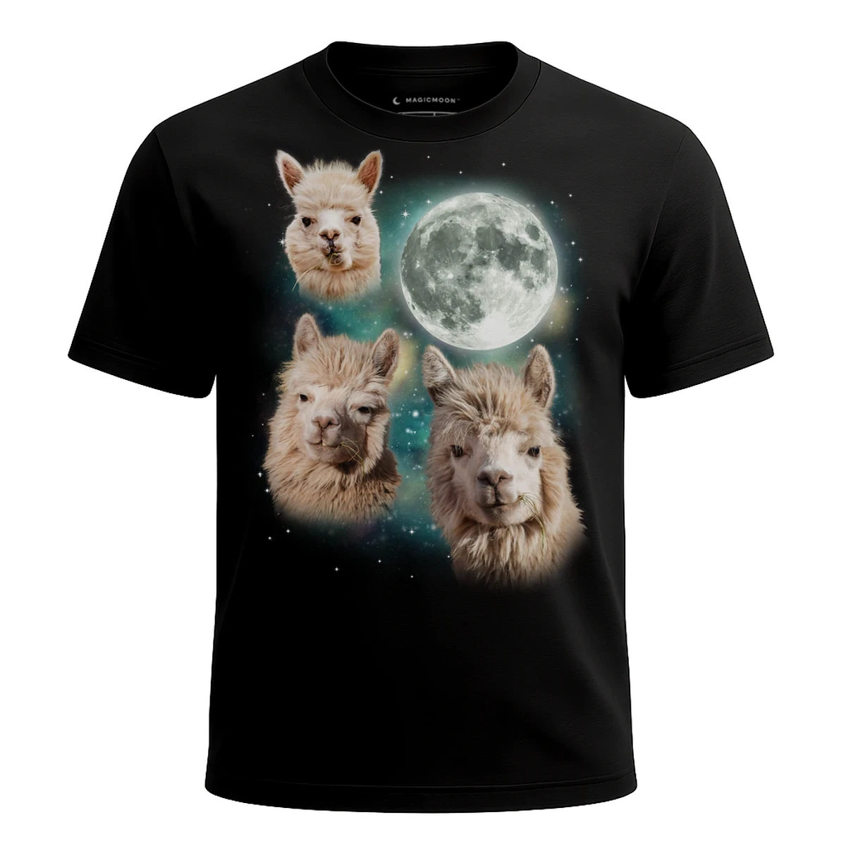 MagicMoon Three Alpaca Moon - Funny Animal Shirt, White Elephant Gift, Novelty T-Shirt