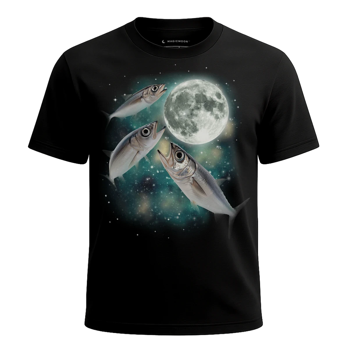 MagicMoon Three Anchovee Fish Moon - Funny Animal Shirt, White Elephant Gift, Novelty T-Shirt