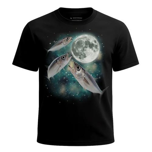 MagicMoon Three Anchovee Fish Moon - Funny Animal Shirt, White Elephant Gift, Novelty T-Shirt