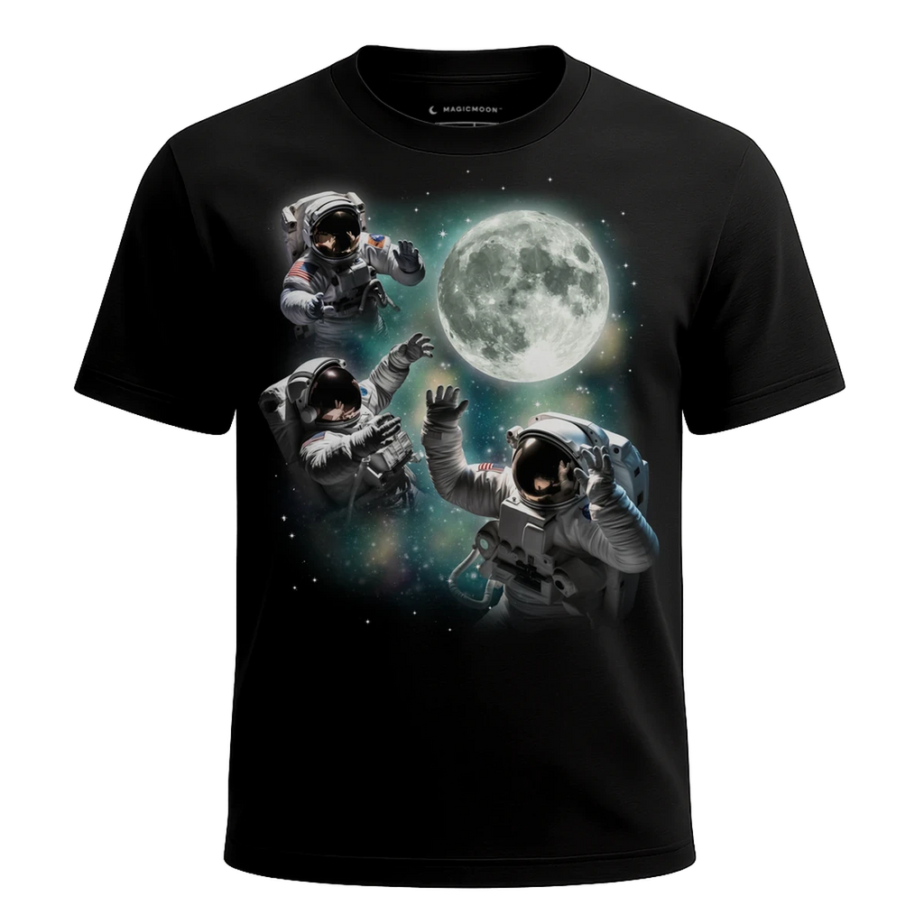 MagicMoon Three Astronaut Moon - Funny Novelty Shirt, White Elephant Gift, Novelty T-Shirt