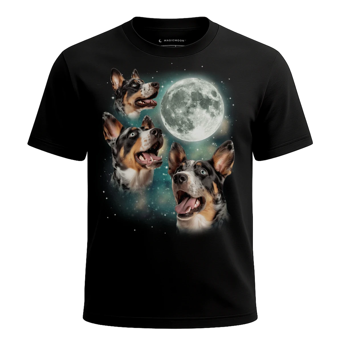 MagicMoon Three Australian Cattle Dog Moon - Funny Animal Shirt, White Elephant Gift, Novelty T-Shirt