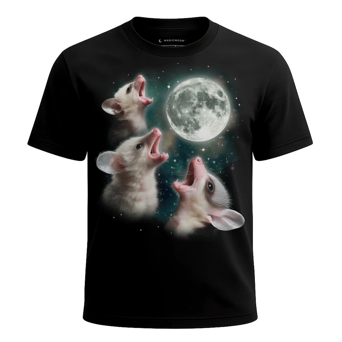 MagicMoon Three Baby Possum Moon - Funny Animal Shirt, White Elephant Gift, Novelty T-Shirt