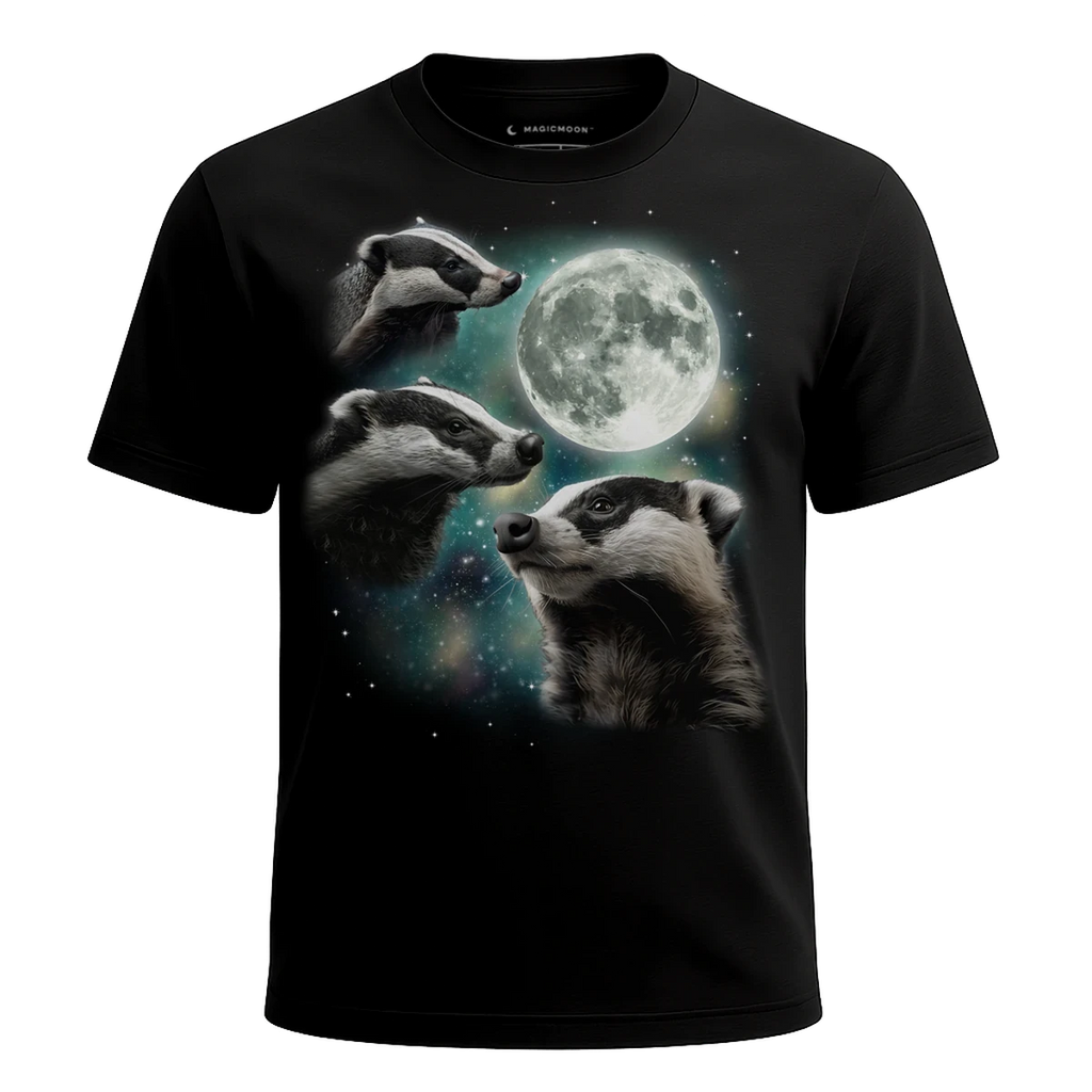 MagicMoon Three Badger Moon - Funny Animal Shirt, White Elephant Gift, Novelty T-Shirt