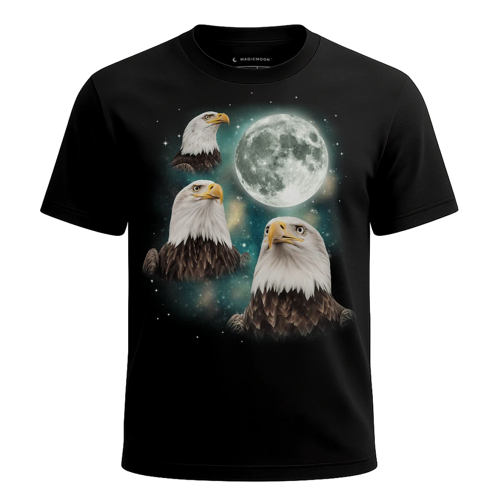 MagicMoon Three Bald Eagle Moon - Funny Animal Shirt, White Elephant Gift, Novelty T-Shirt