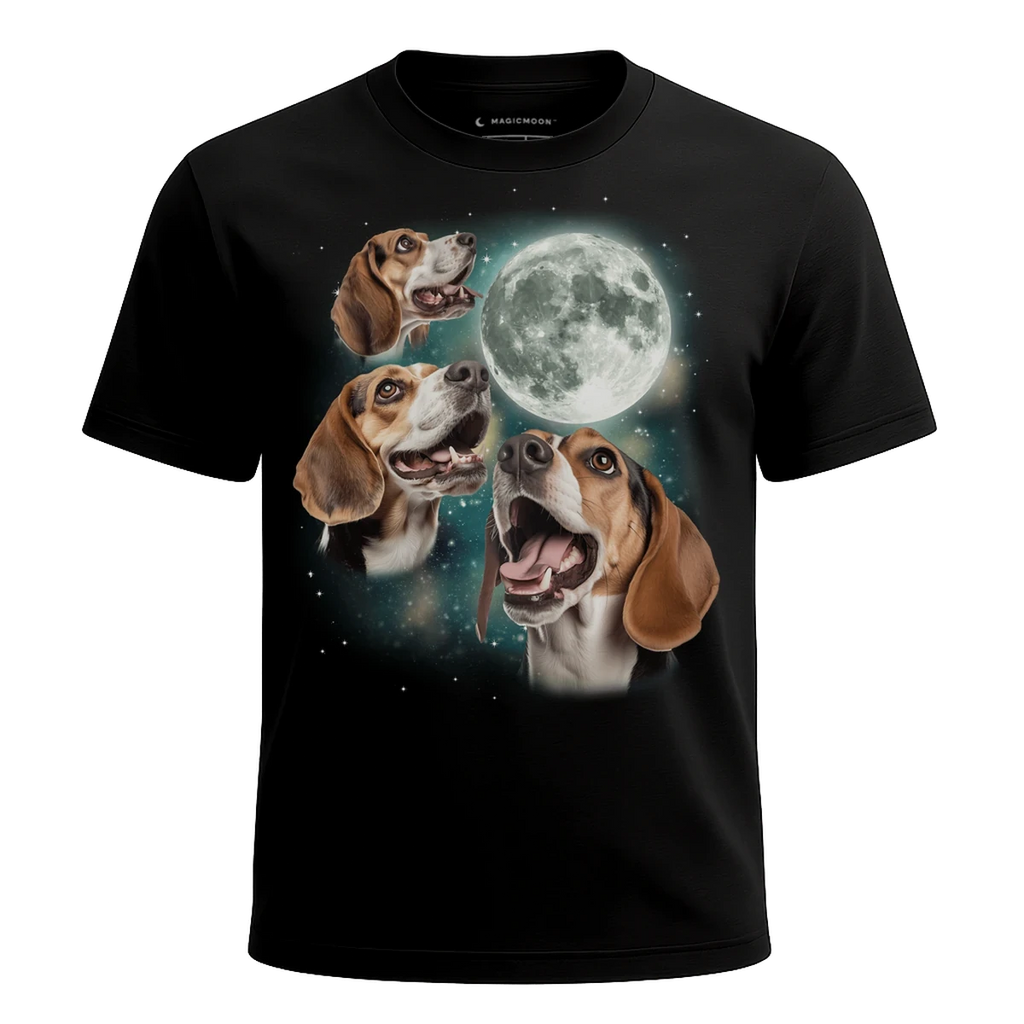 MagicMoon Three Beagle Moon - Funny Animal Shirt, White Elephant Gift, Novelty T-Shirt