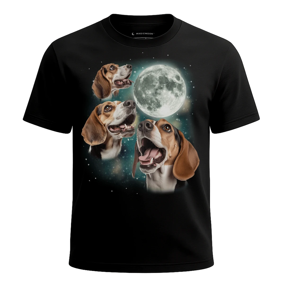 MagicMoon Three Beagle Moon - Funny Animal Shirt, White Elephant Gift, Novelty T-Shirt