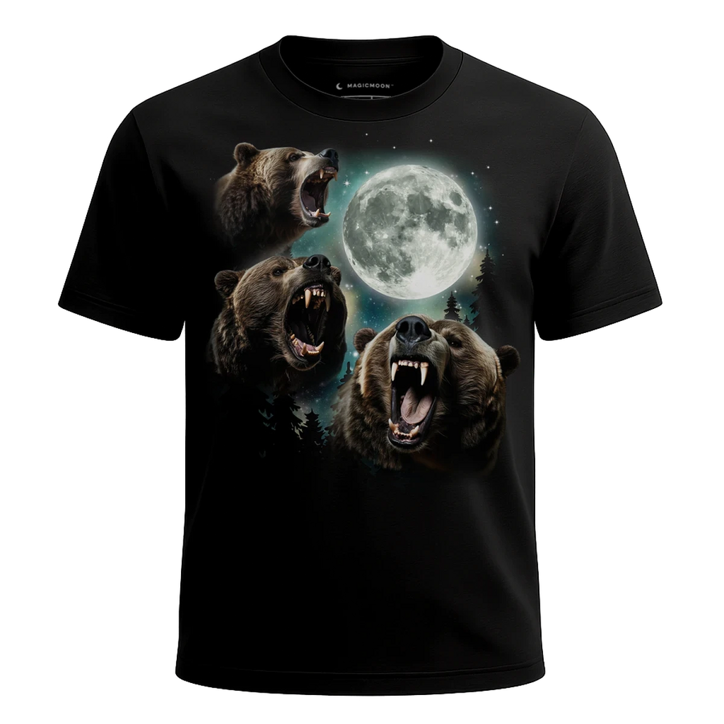MagicMoon Three Bear Moon - Funny Animal Shirt, White Elephant Gift, Novelty T-Shirt
