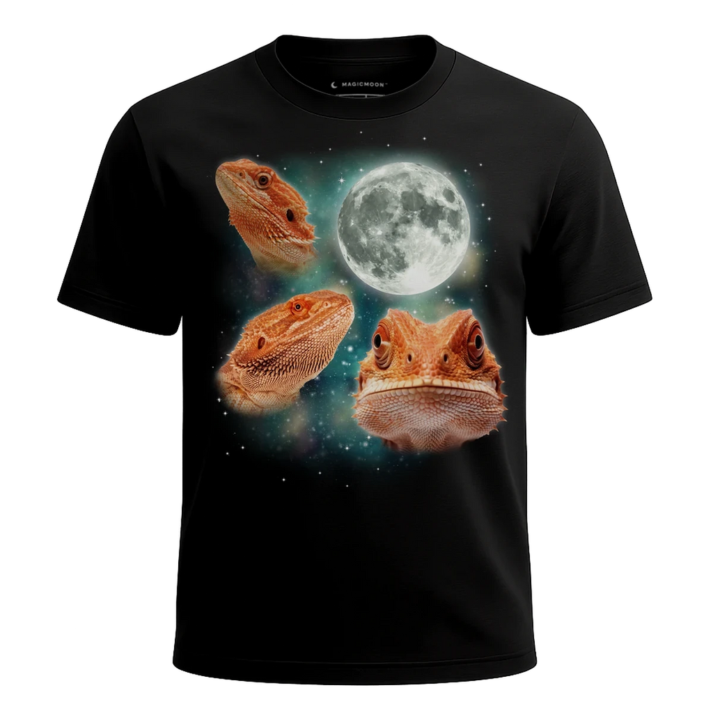MagicMoon Three Bearded Dragon Moon - Funny Animal Shirt, White Elephant Gift, Novelty T-Shirt