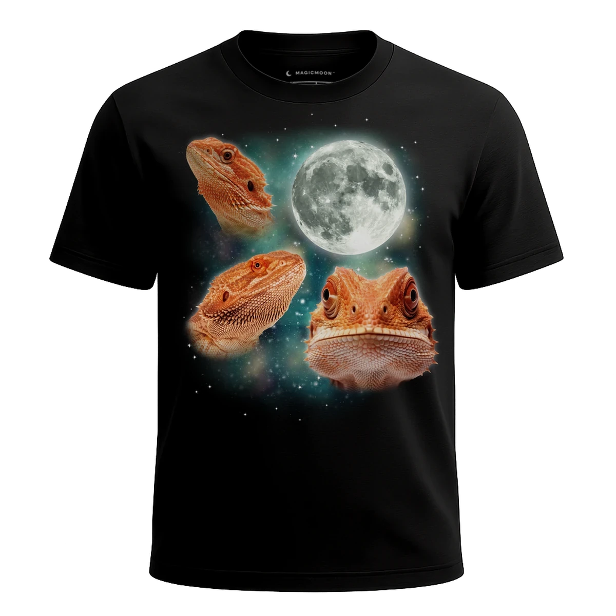 MagicMoon Three Bearded Dragon Moon - Funny Animal Shirt, White Elephant Gift, Novelty T-Shirt