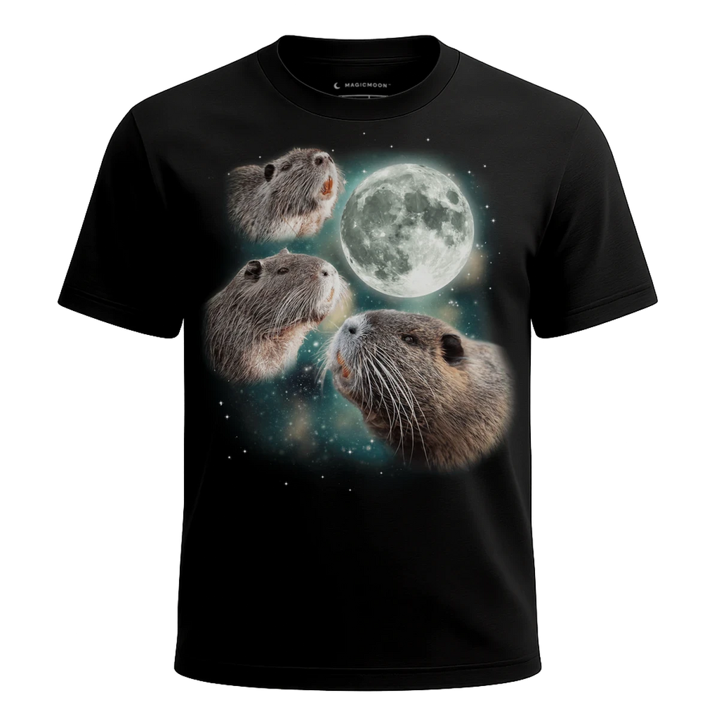 MagicMoon Three Beavers Moon - Funny Animal Shirt, White Elephant Gift, Novelty T-Shirt