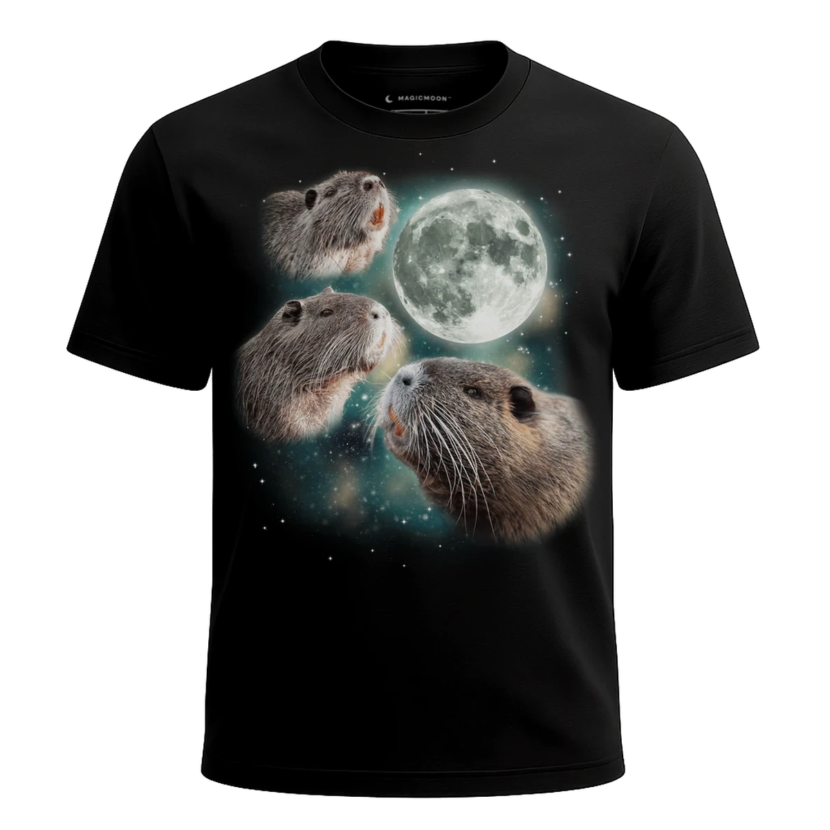 MagicMoon Three Beavers Moon - Funny Animal Shirt, White Elephant Gift, Novelty T-Shirt