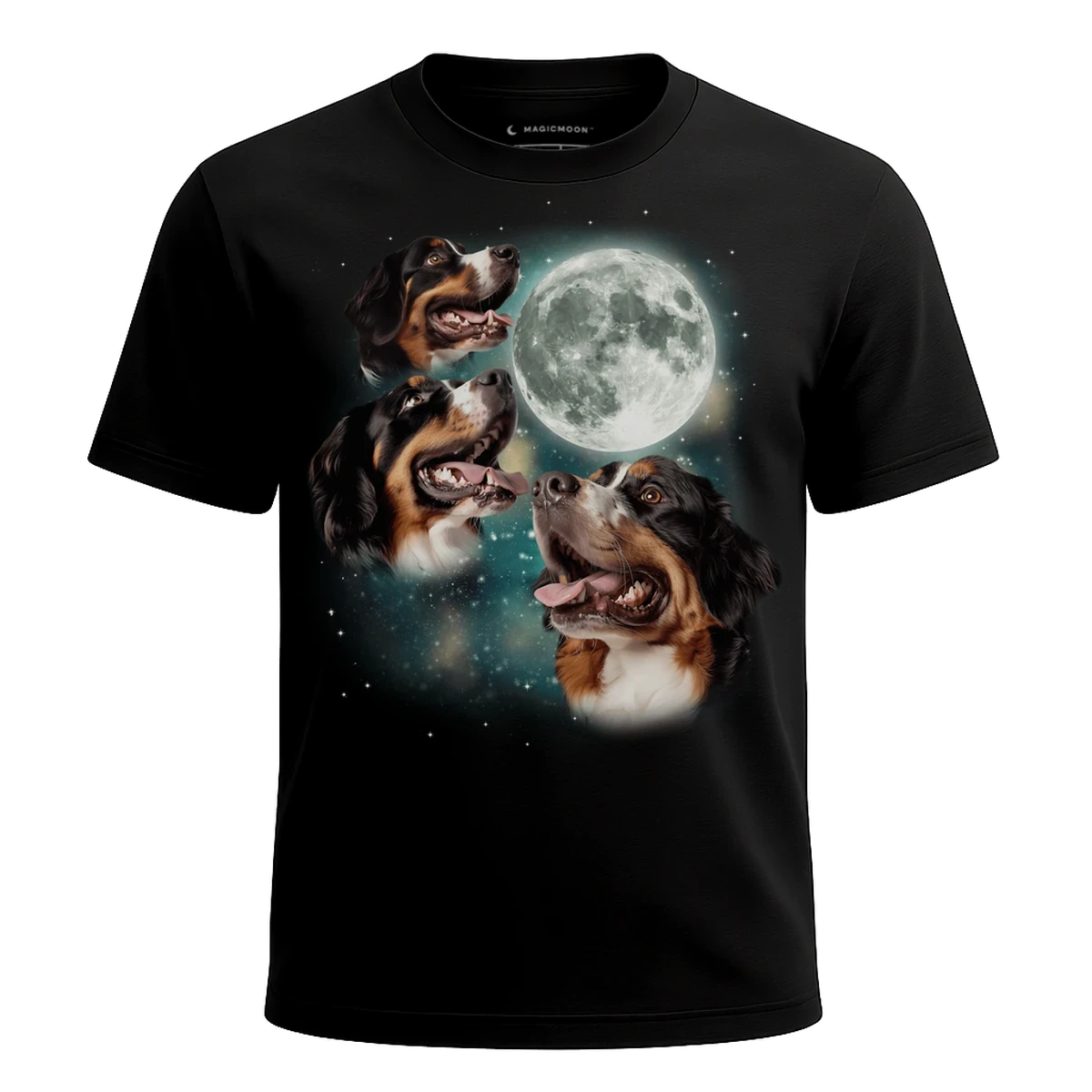 MagicMoon Three Bernese Mountain Dog Moon - Funny Animal Shirt, White Elephant Gift, Novelty T-Shirt