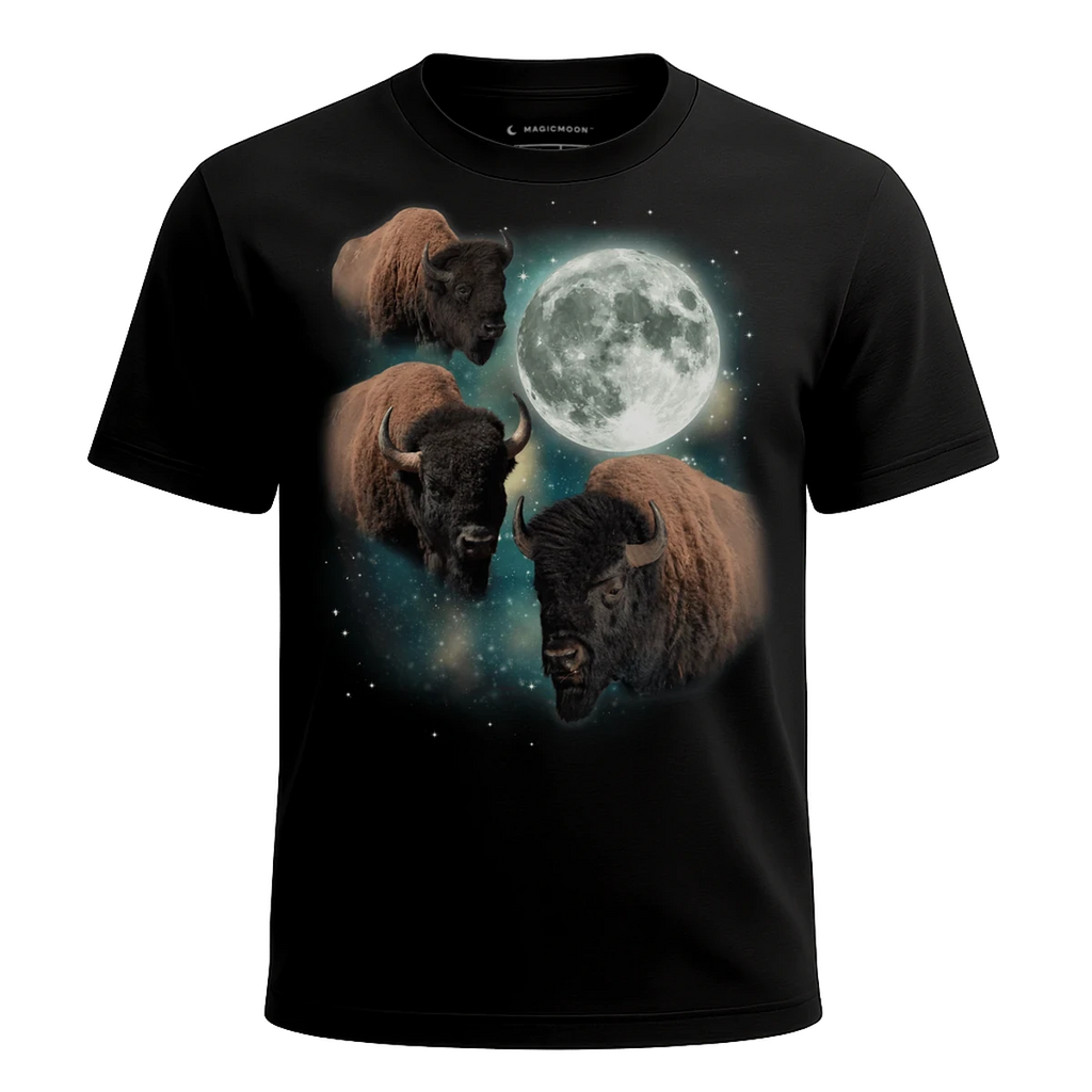 MagicMoon Three Bison Moon - Funny Animal Shirt, White Elephant Gift, Novelty T-Shirt