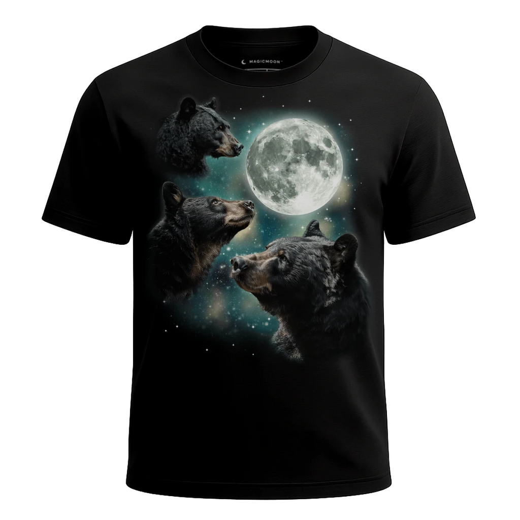 MagicMoon Three Black Bear Moon - Funny Animal Shirt, White Elephant Gift, Novelty T-Shirt