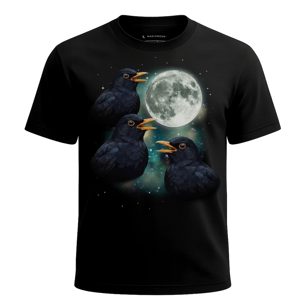 MagicMoon Three Blackbird Moon - Funny Animal Shirt, White Elephant Gift, Novelty T-Shirt