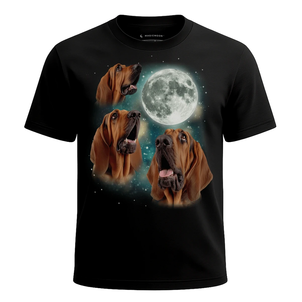 MagicMoon Three Bloodhound Moon - Funny Animal Shirt, White Elephant Gift, Novelty T-Shirt