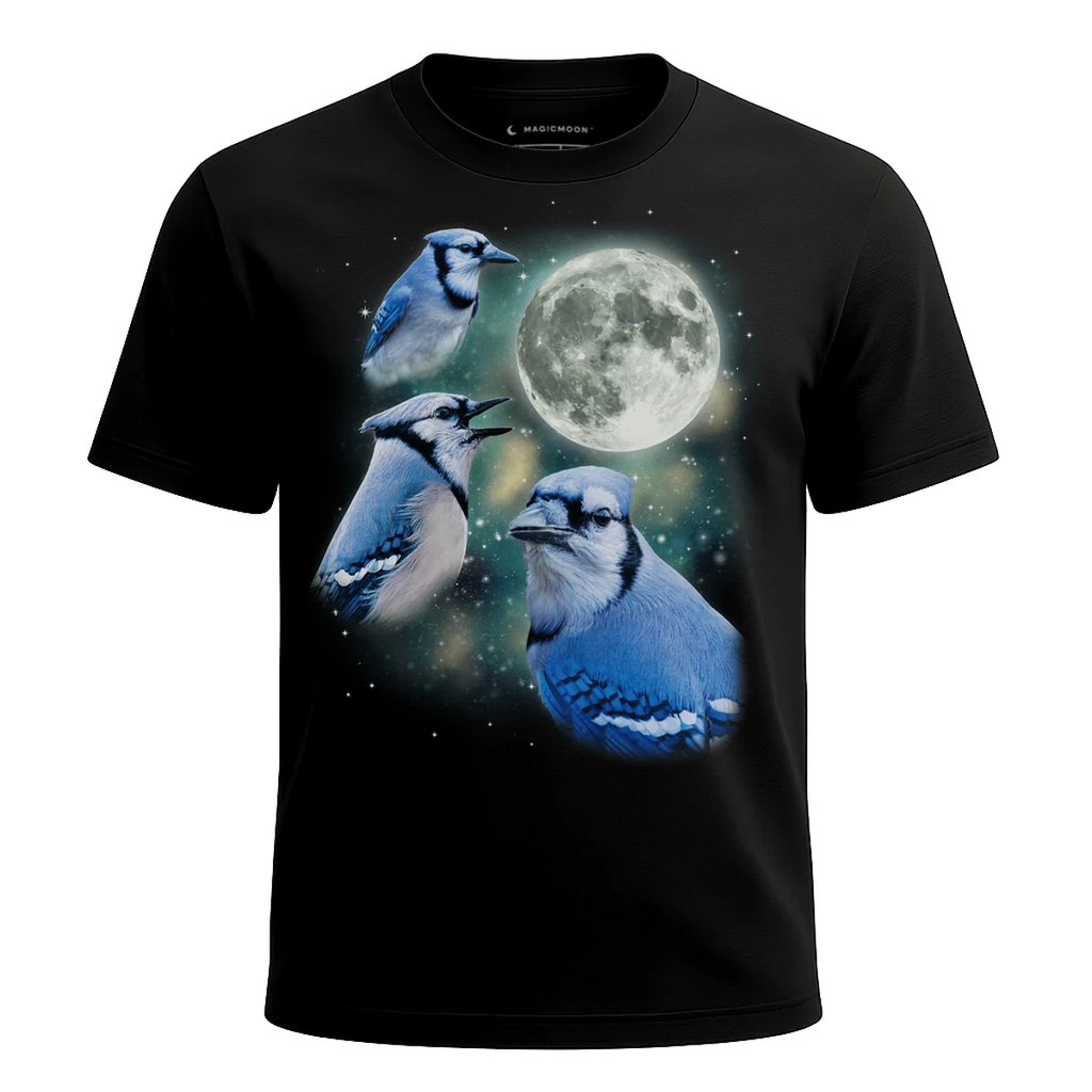 MagicMoon Three Blue Jay Moon - Funny Animal Shirt, White Elephant Gift, Novelty T-Shirt