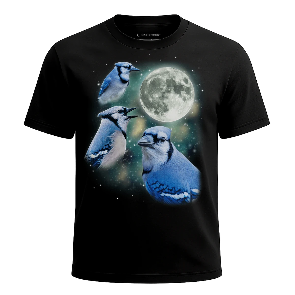 MagicMoon Three Blue Jay Moon - Funny Animal Shirt, White Elephant Gift, Novelty T-Shirt
