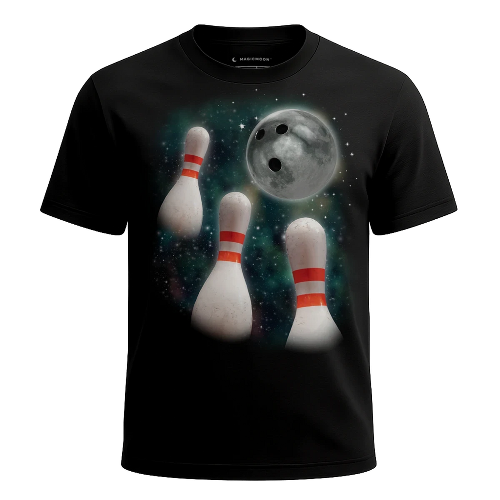 MagicMoon Three Bowling Pin Moon - Funny Novelty Shirt, White Elephant Gift, Novelty T-Shirt
