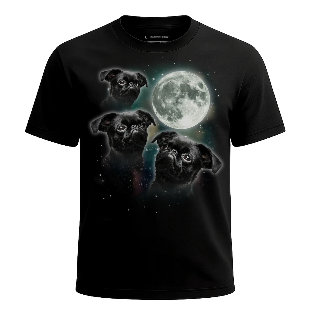 MagicMoon Three Brussels Griffon Moon - Funny Animal Shirt, White Elephant Gift, Novelty T-Shirt