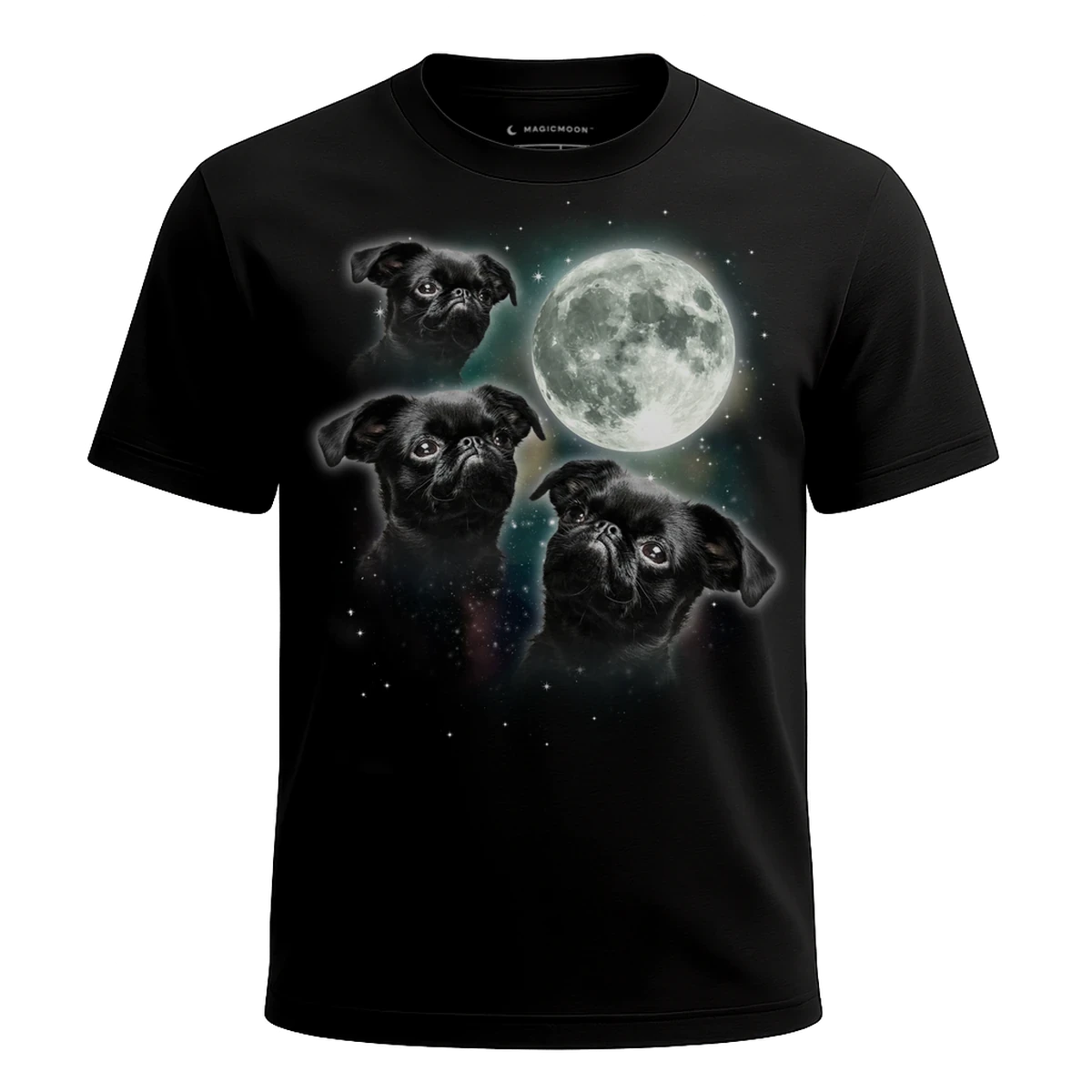 MagicMoon Three Brussels Griffon Moon - Funny Animal Shirt, White Elephant Gift, Novelty T-Shirt