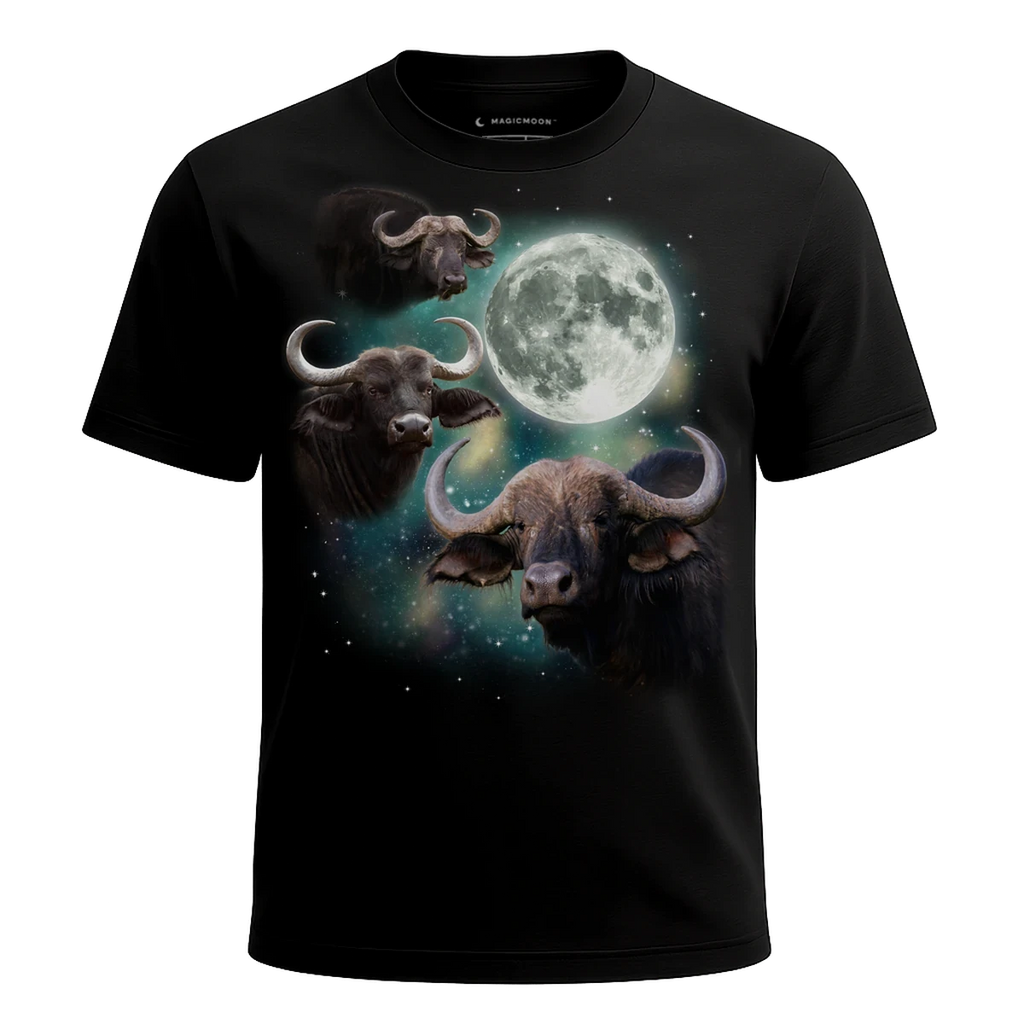 MagicMoon Three Buffalo Moon - Funny Animal Shirt, White Elephant Gift, Novelty T-Shirt