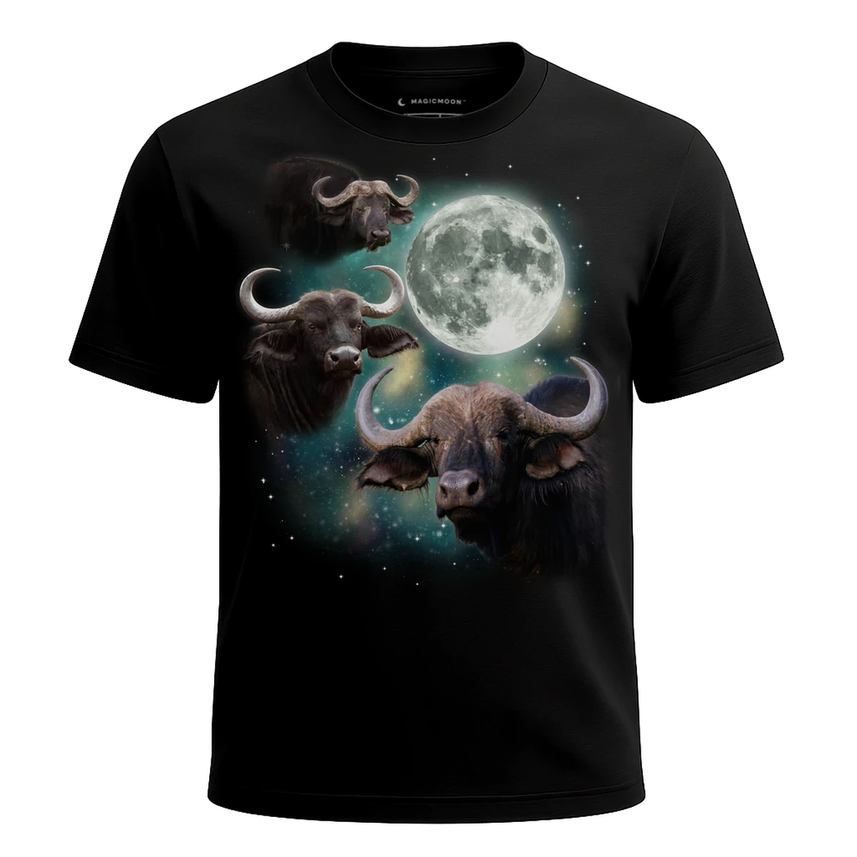 MagicMoon Three Buffalo Moon - Funny Animal Shirt, White Elephant Gift, Novelty T-Shirt