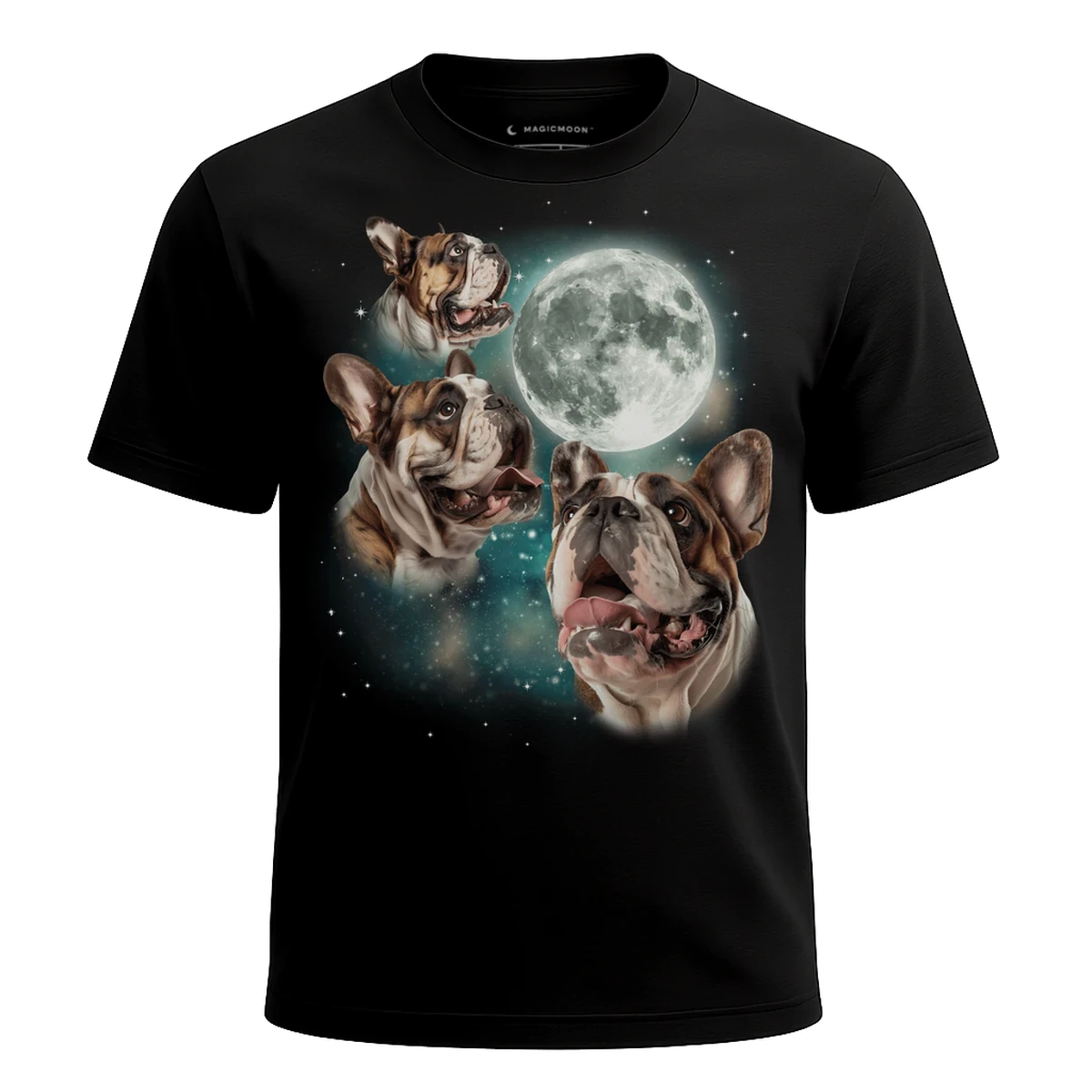 MagicMoon Three Bulldog Moon - Funny Animal Shirt, White Elephant Gift, Novelty T-Shirt