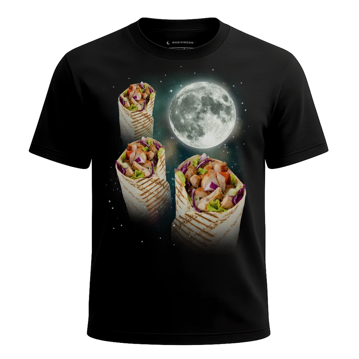 MagicMoon Three Burrito Moon - Funny Food Shirt, White Elephant Gift, Novelty T-Shirt