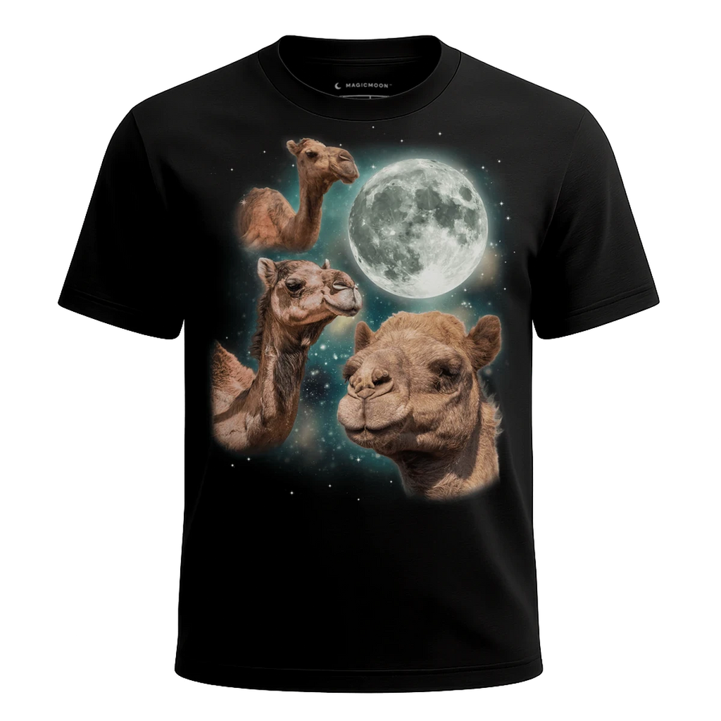 MagicMoon Three Camel Moon - Funny Animal Shirt, White Elephant Gift, Novelty T-Shirt