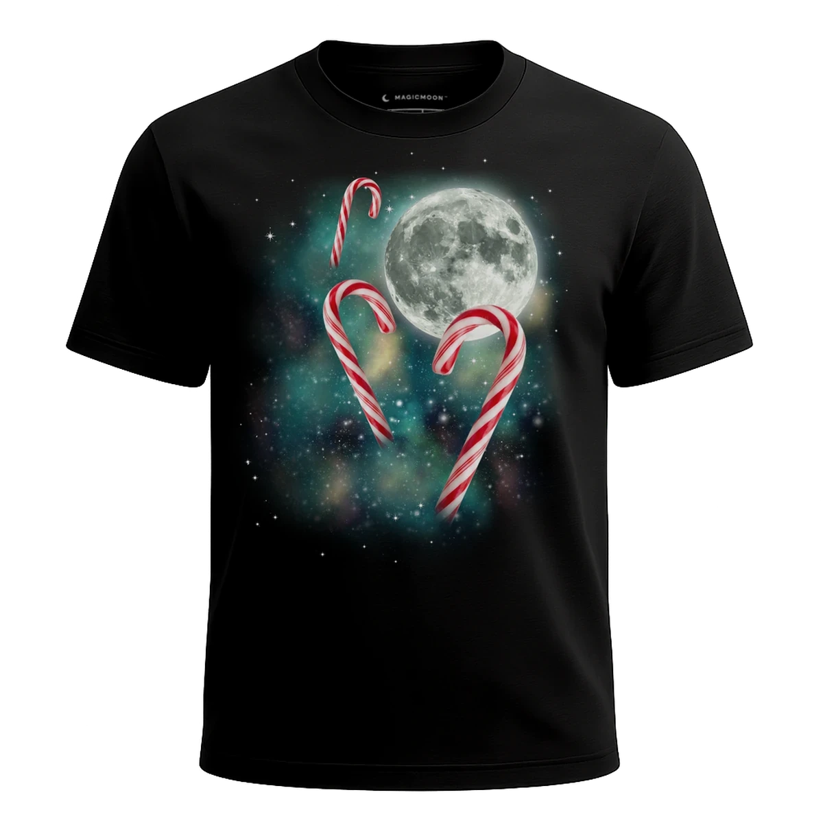MagicMoon Three Candy Cane Moon - Christmas Gift Shirt, White Elephant Gift, Novelty T-Shirt