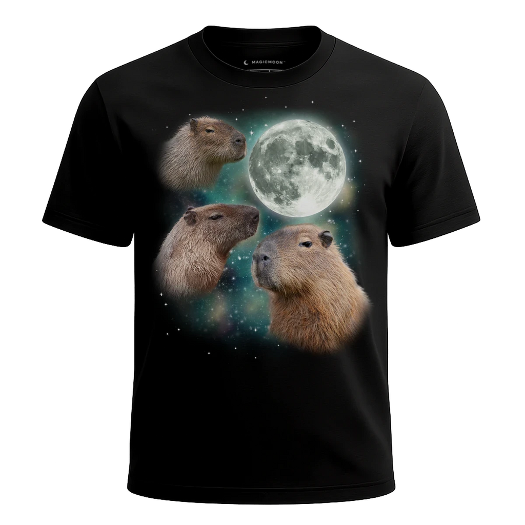 MagicMoon Three Capybara Moon - Funny Animal Shirt, White Elephant Gift, Novelty T-Shirt