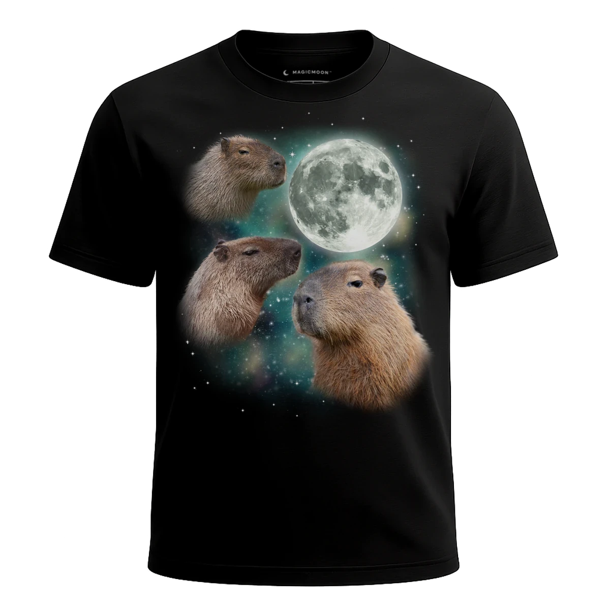 MagicMoon Three Capybara Moon - Funny Animal Shirt, White Elephant Gift, Novelty T-Shirt
