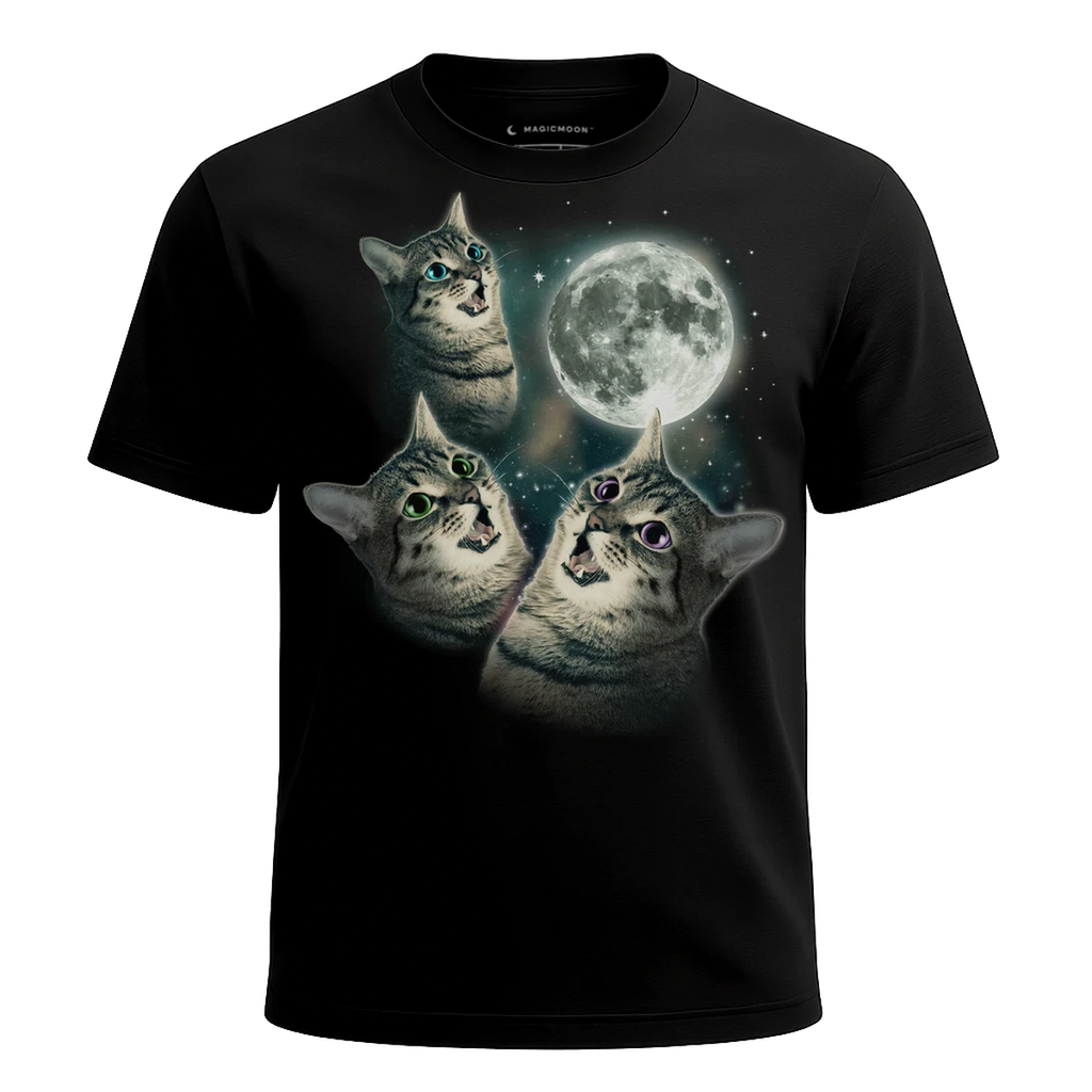 MagicMoon Three Cat Moon - Funny Animal Shirt, White Elephant Gift, Novelty T-Shirt