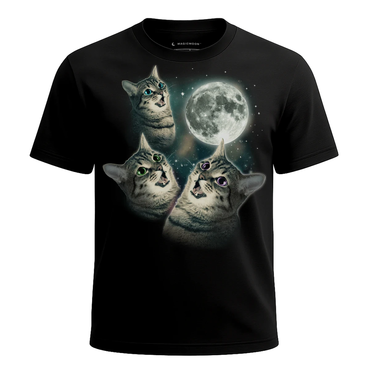MagicMoon Three Cat Moon - Funny Animal Shirt, White Elephant Gift, Novelty T-Shirt
