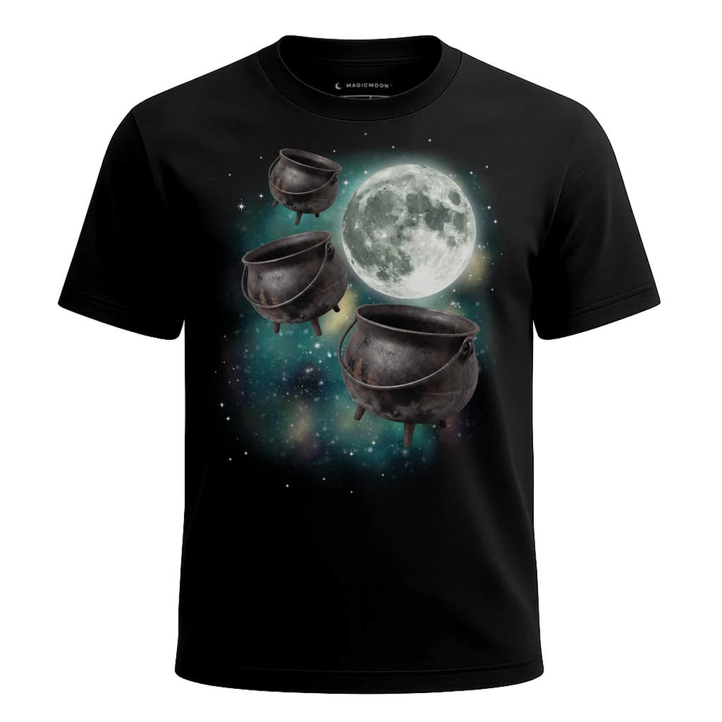 MagicMoon Three Cauldron Moon - Halloween Costume Shirt, White Elephant Gift, Novelty T-Shirt