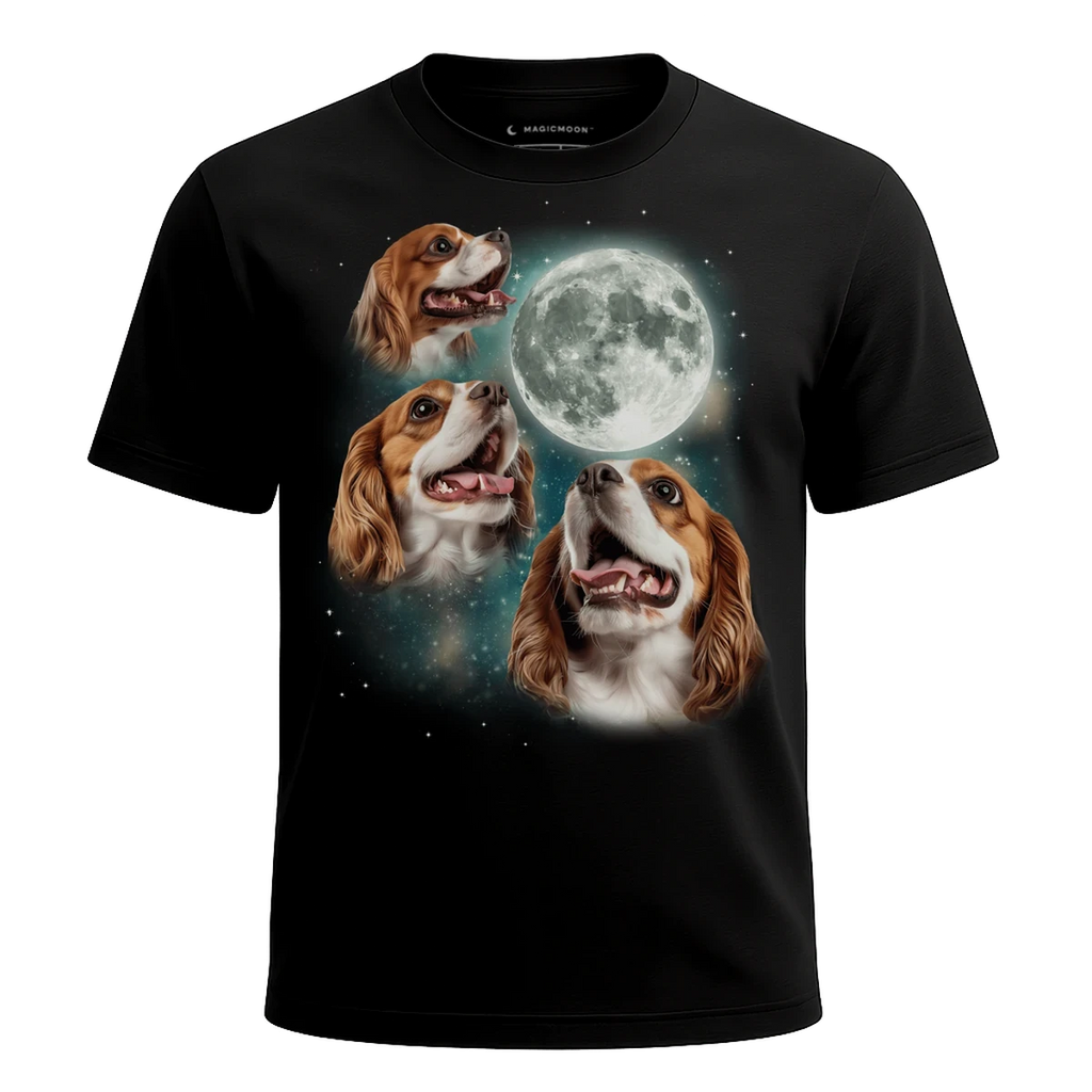 MagicMoon Three Cavalier King Charles Spaniel Moon - Funny Animal Shirt, White Elephant Gift, Novelty T-Shirt
