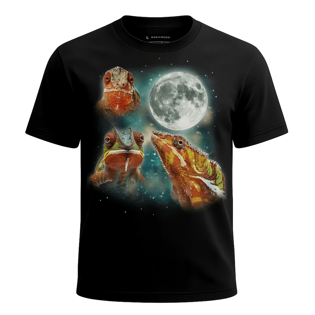 MagicMoon Three Chameleon Moon - Funny Animal Shirt, White Elephant Gift, Novelty T-Shirt