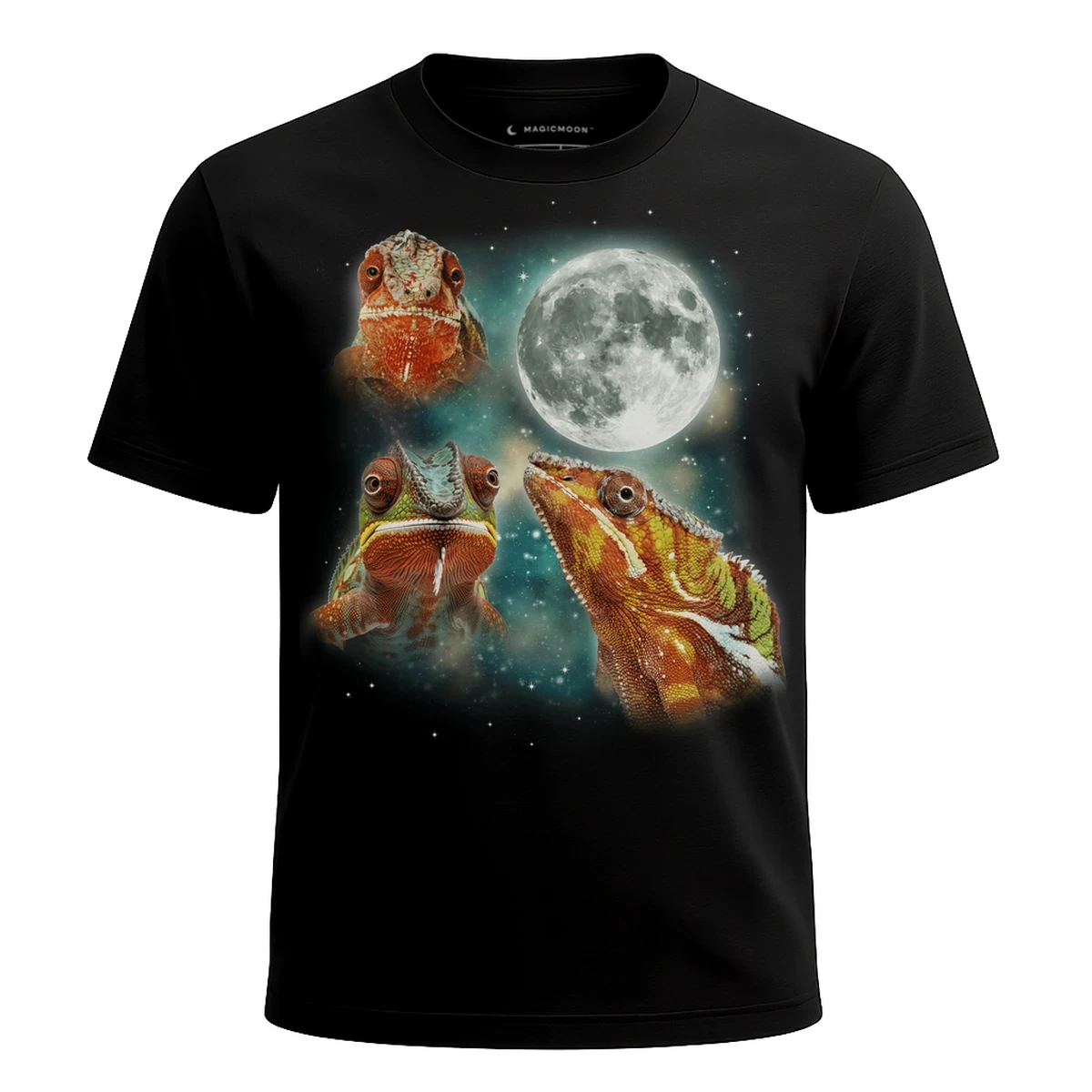 MagicMoon Three Chameleon Moon - Funny Animal Shirt, White Elephant Gift, Novelty T-Shirt