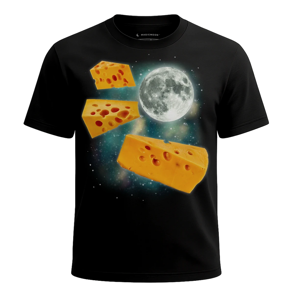 MagicMoon Three Cheese Moon - Funny Food Shirt, White Elephant Gift, Novelty T-Shirt