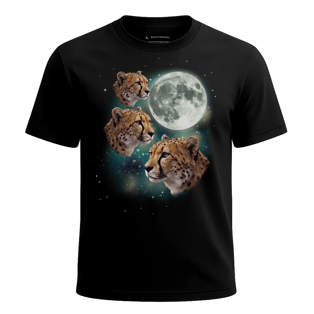 MagicMoon Three Cheetah Moon - Funny Animal Shirt, White Elephant Gift, Novelty T-Shirt