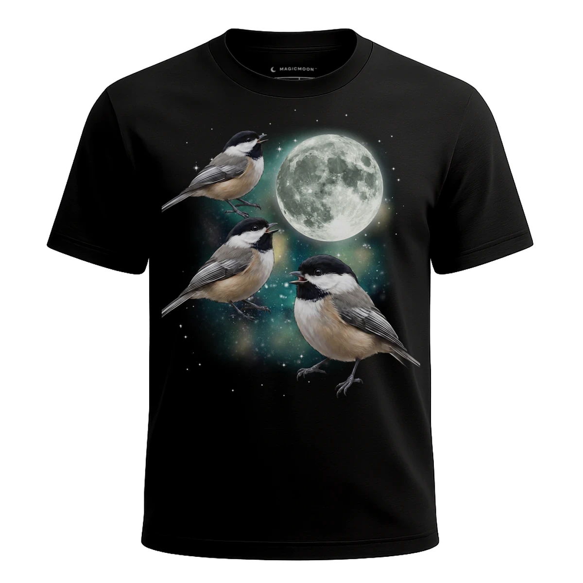 MagicMoon Three Chickadee Moon - Funny Animal Shirt, White Elephant Gift, Novelty T-Shirt