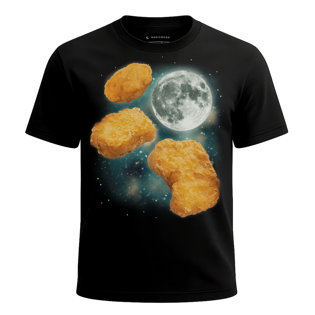 MagicMoon Three Chicken Nugget Moon - Funny Food Shirt, White Elephant Gift, Novelty T-Shirt