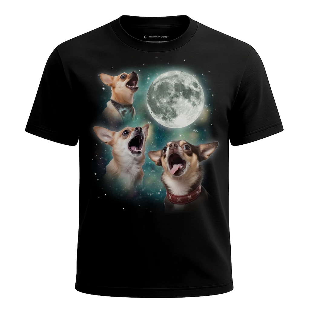 MagicMoon Three Chihuahua 2 Moon - Funny Animal Shirt, White Elephant Gift, Novelty T-Shirt