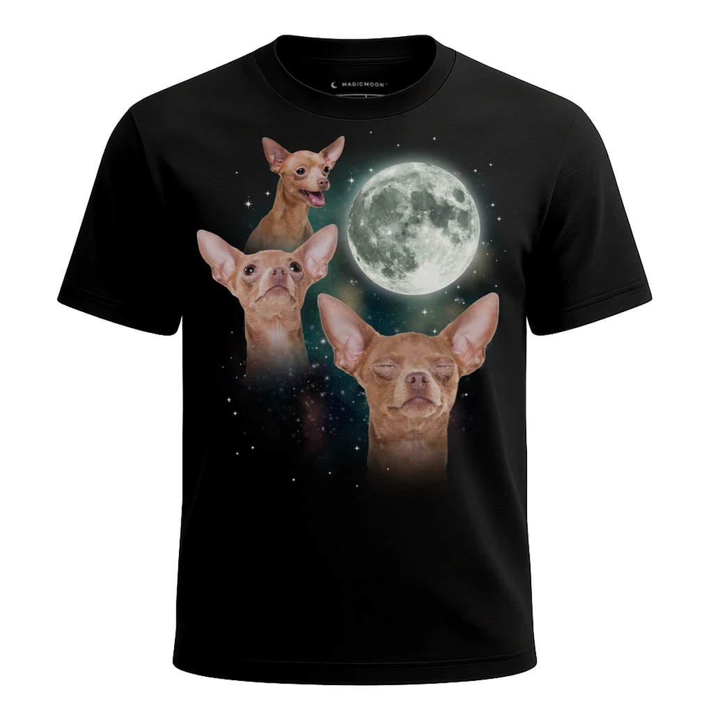 MagicMoon Three Chihuahua Moon - Funny Animal Shirt, White Elephant Gift, Novelty T-Shirt