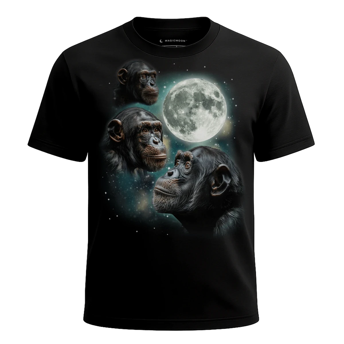 MagicMoon Three Chimpanzee Moon - Funny Animal Shirt, White Elephant Gift, Novelty T-Shirt
