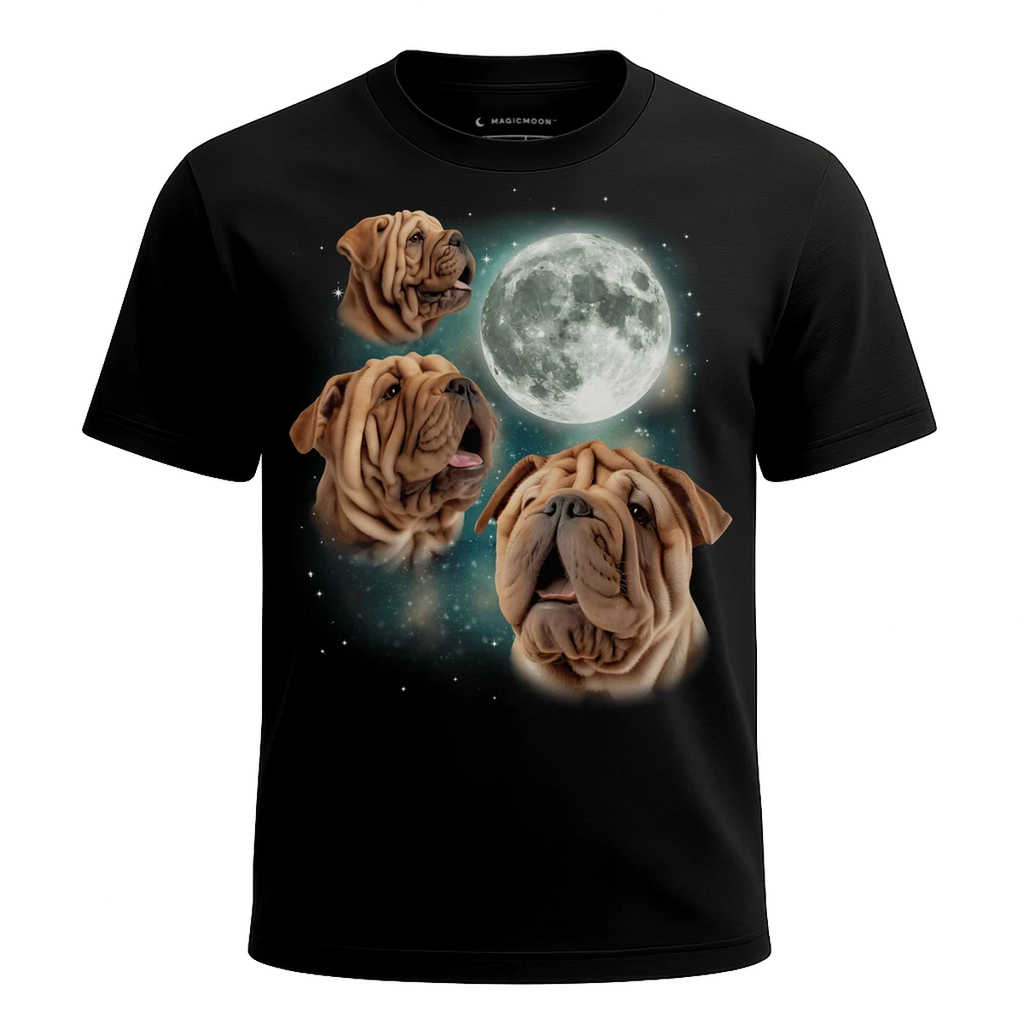 MagicMoon Three Chinese Shar-Pei Moon - Funny Animal Shirt, White Elephant Gift, Novelty T-Shirt