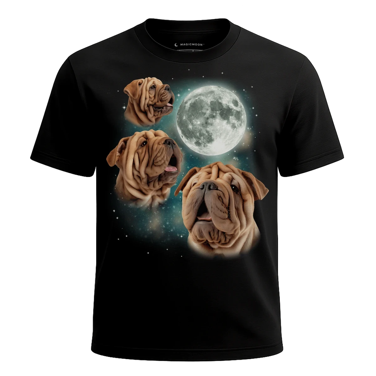 MagicMoon Three Chinese Shar-Pei Moon - Funny Animal Shirt, White Elephant Gift, Novelty T-Shirt