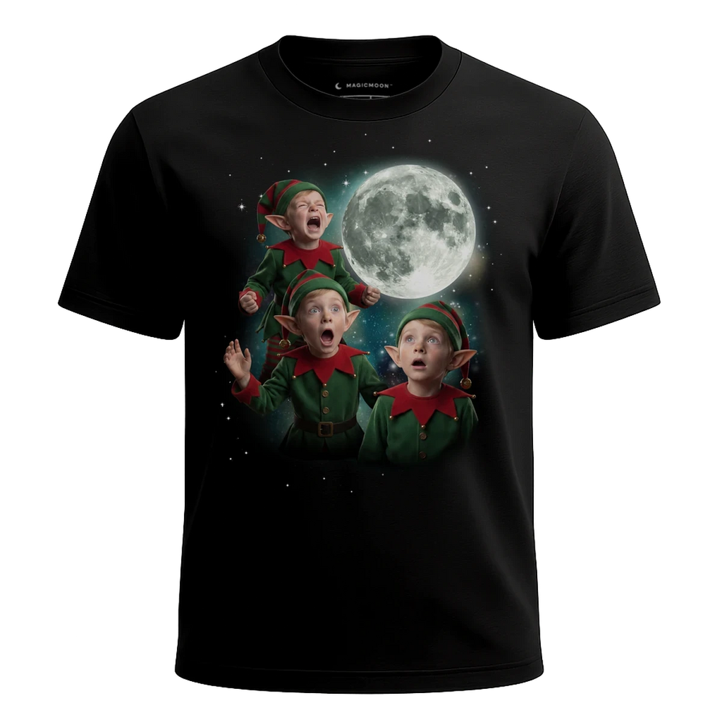MagicMoon Three Christmas Elf Moon - Christmas Gift Shirt, White Elephant Gift, Novelty T-Shirt