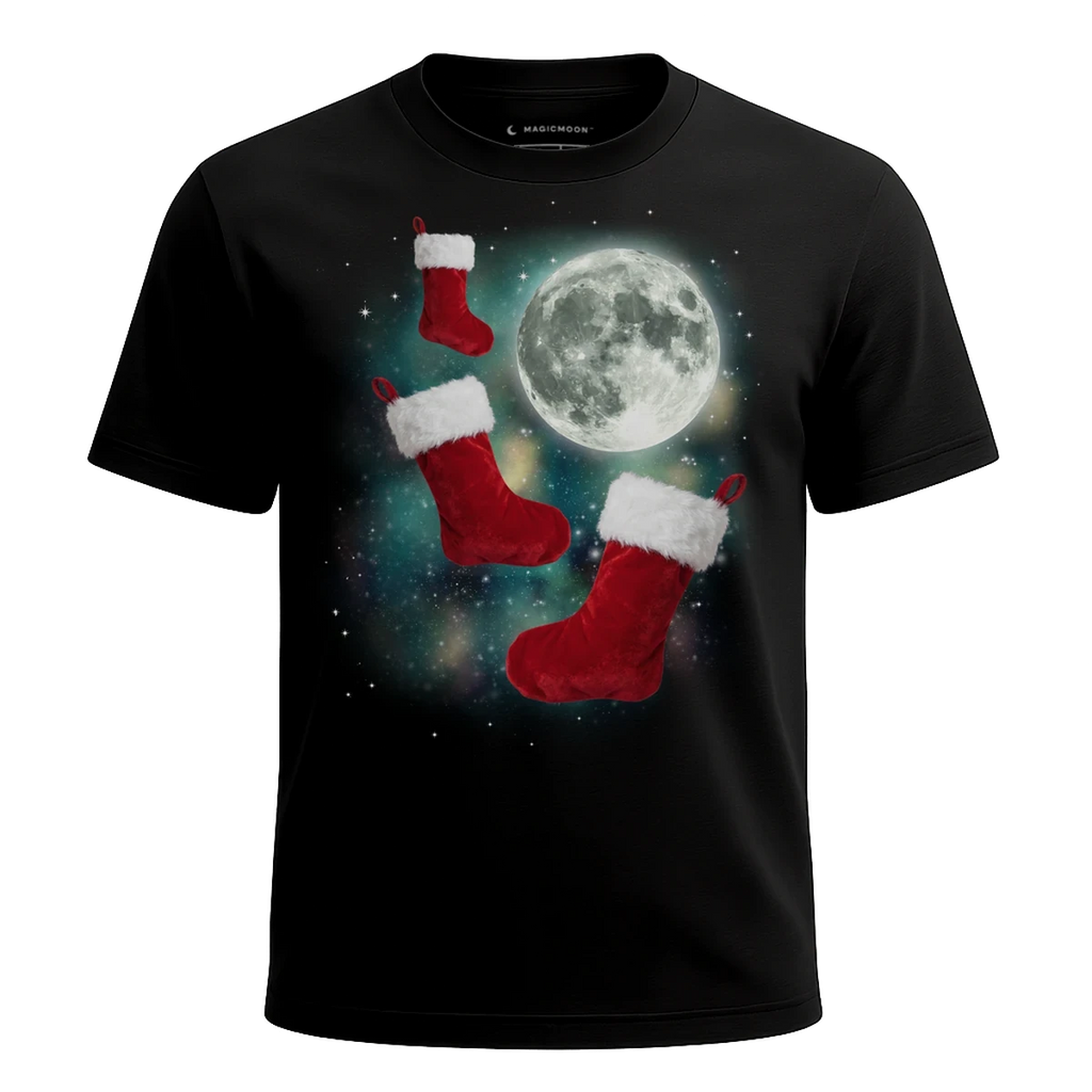 MagicMoon Three Christmas Stocking Moon - Christmas Gift Shirt, White Elephant Gift, Novelty T-Shirt